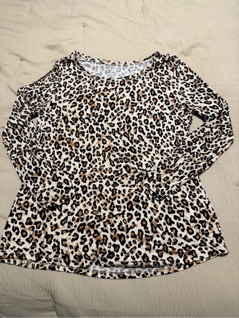Maurices Leopard Print Long-Sleeve Women's Top - White/Tan/Black